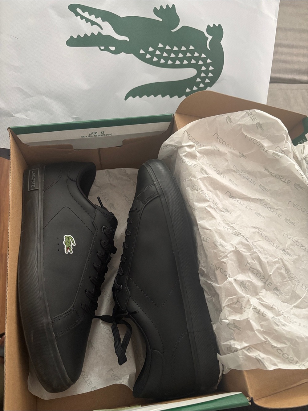 Lacoste Black Low-Top Sneakers with Green Croc Logo